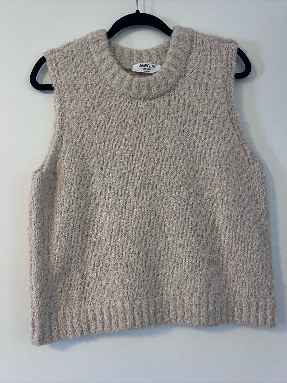 Double Zero Cozy Sleeveless Crew Sweater Vest in Light Beige